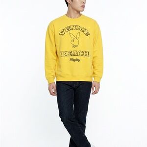 PLAYBOY Men's Crewneck Sweater in Bright Yellow Size Medium